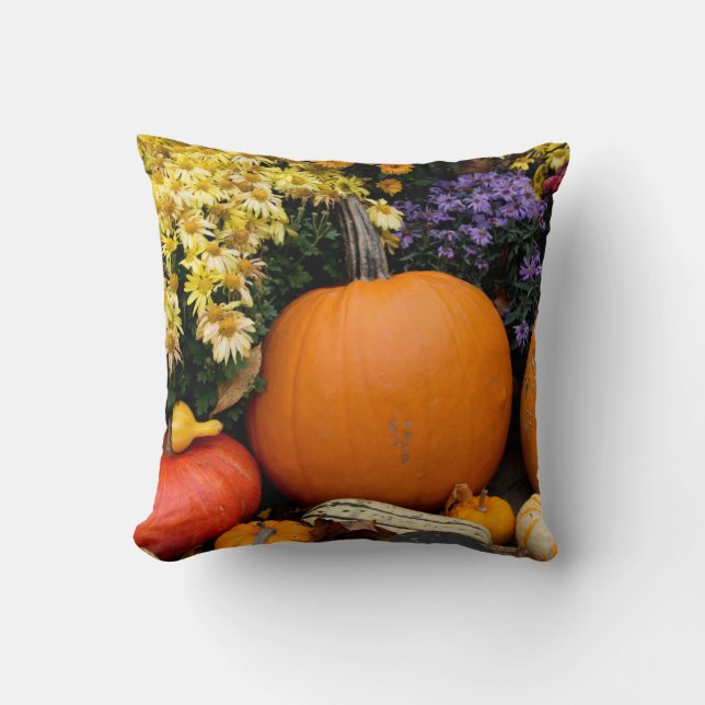 Kleurrijke herfst decoratieve pompoen display kussen (Voorkant)