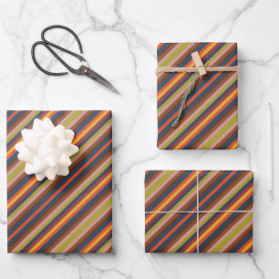 Kleurrijke herfst- en wintertinten strepenpatroon inpakpapier vel
