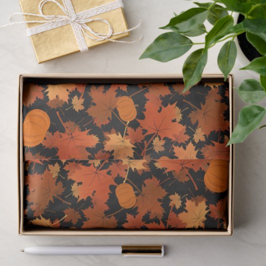 Kleurrijke herfst esdoorbladeren en pompoenpatroon tissuepapier (Geschenk)