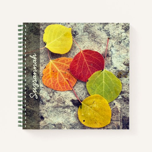 Kleurrijke herfst espenbladeren foto gepersonalise notitieboek (Voorkant)