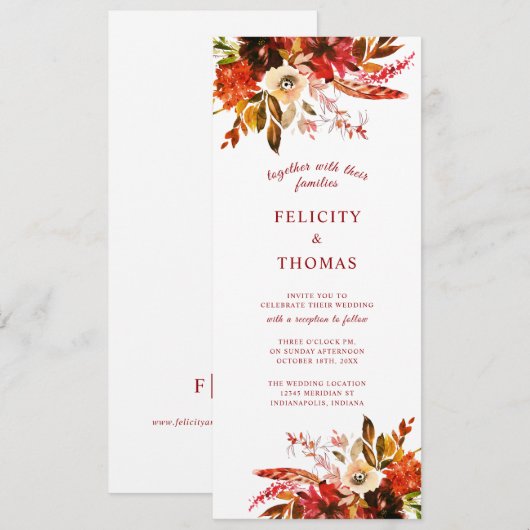 Kleurrijke Herfst Floral Elegant Boho Bruiloft Kaart (Voorkant / Achterkant)