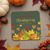 Kleurrijke Herfst Foliage Red Berries Thanksgiving Kartonnen Onderzetters