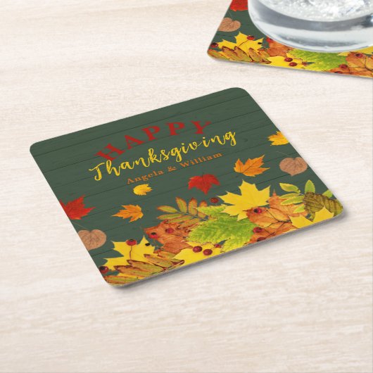 Kleurrijke Herfst Foliage Red Berries Thanksgiving Kartonnen Onderzetters (Schuin)
