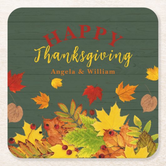 Kleurrijke Herfst Foliage Red Berries Thanksgiving Kartonnen Onderzetters (Voorkant)