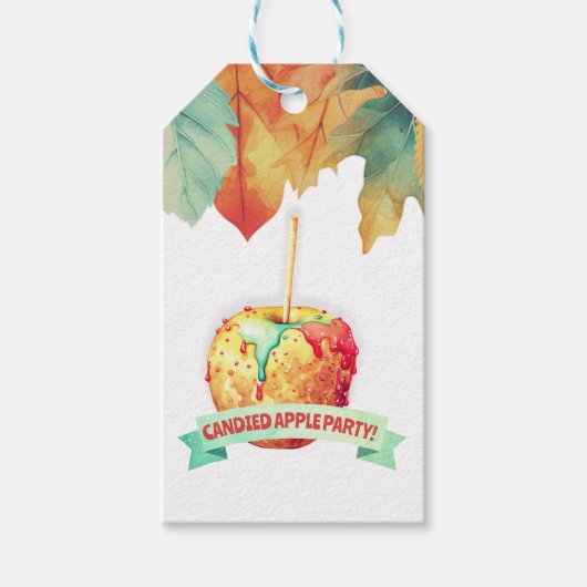 Kleurrijke Herfst Herfst Candided Apple Party Cadeaulabel (Voorkant)
