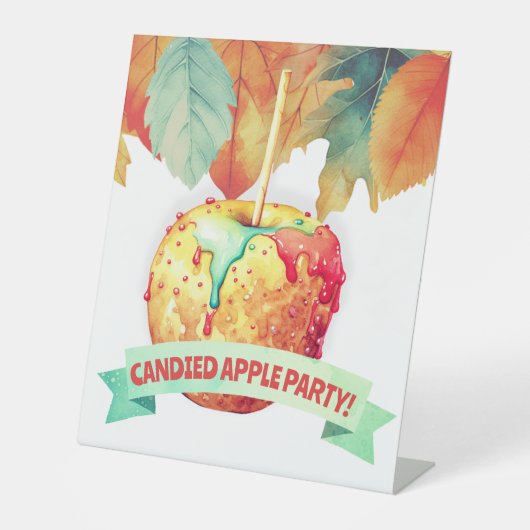 Kleurrijke Herfst Herfst Candided Apple Party Reclamebord Met Voetstuk (Voorkant)