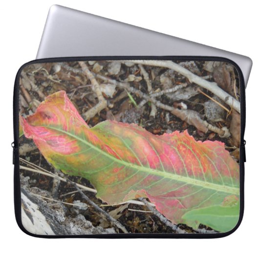 Kleurrijke Herfst Leaf op Wood Chips Laptop Sleeve (Voorkant)
