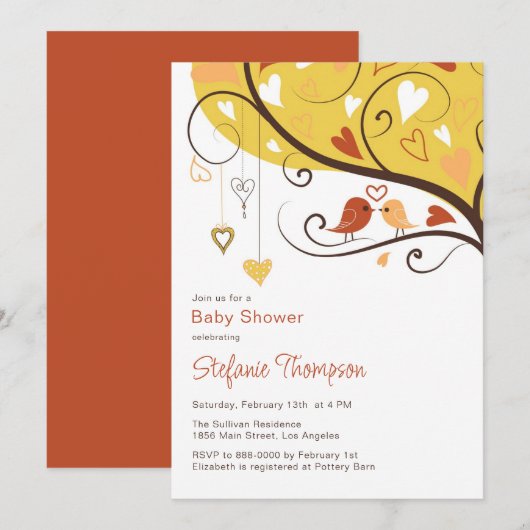 Kleurrijke Herfst Lovevogels Baby shower Invitatio Kaart (Voorkant / Achterkant)