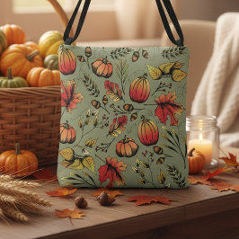 Kleurrijke Herfst Oogst Sage Groen Hand-getrokken Crossbody Tas