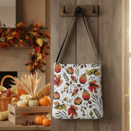 Kleurrijke Herfst oogst wit handgetekend Crossbody Tas