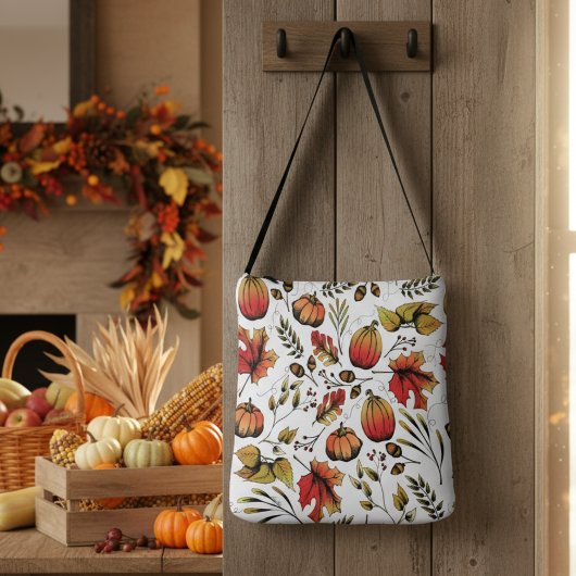 Kleurrijke Herfst oogst wit handgetekend Crossbody Tas