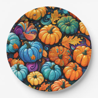 Kleurrijke herfst pompoen tuin boodschappentas papieren bordje