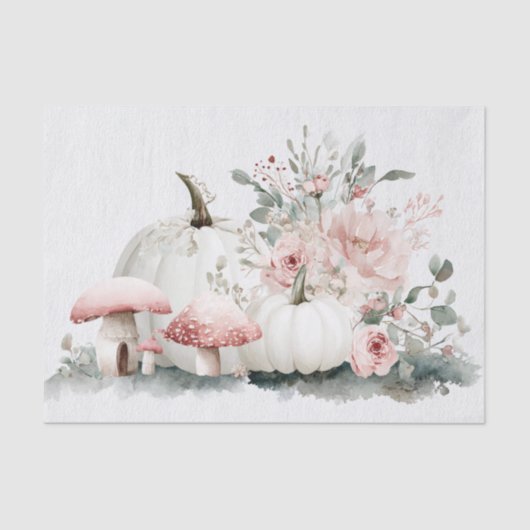 Kleurrijke Herfst Pompoenen en Bloemen Herfst Deco Tissuepapier (Voorkant)