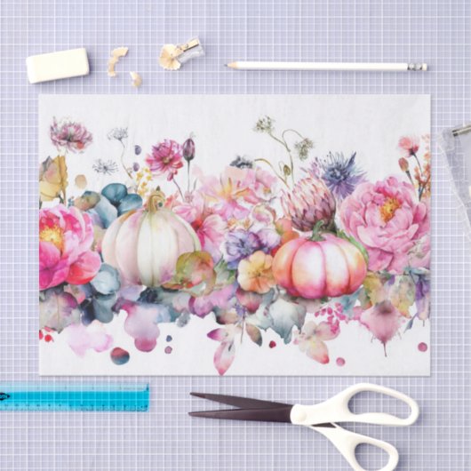 Kleurrijke Herfst Pompoenen en Bloemen Herfst Deco Tissuepapier (Craft)