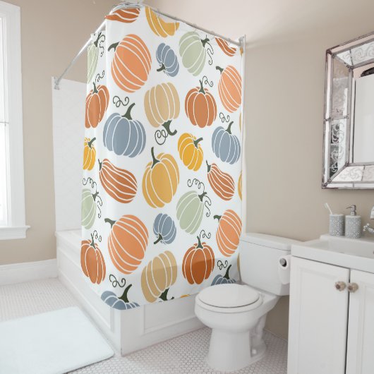 Kleurrijke herfst pompoenen patroon douchegordijn (In situ)