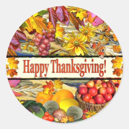 Kleurrijke Herfst produceren Happy Thanksgiving Ronde Sticker (Voorkant)