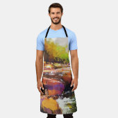Kleurrijke herfst rivier, landschap schilderen. schort (Gedragen)