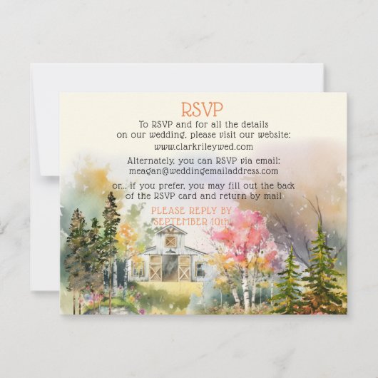 Kleurrijke Herfst Rustieke Witte Schuur Bruiloft R Notitiekaartje (Voorkant)