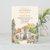 Kleurrijke Herfst rustieke witte schuur bruiloft u Kaart (Staand voorkant)