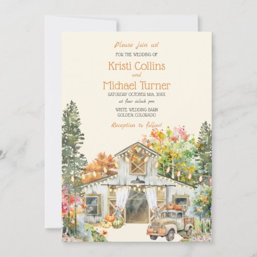 Kleurrijke Herfst rustieke witte schuur bruiloft u Kaart (Voorkant)