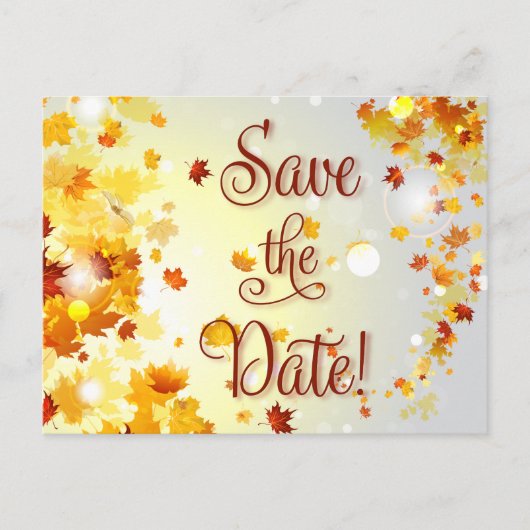 Kleurrijke herfst Save The Dates met herfstbladere Aankondigingskaart (Voorkant)