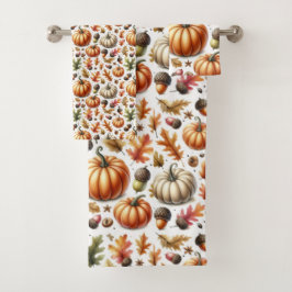 Kleurrijke Herfst Seizoen Pompoenen en Bladeren Pr Bad Handdoek