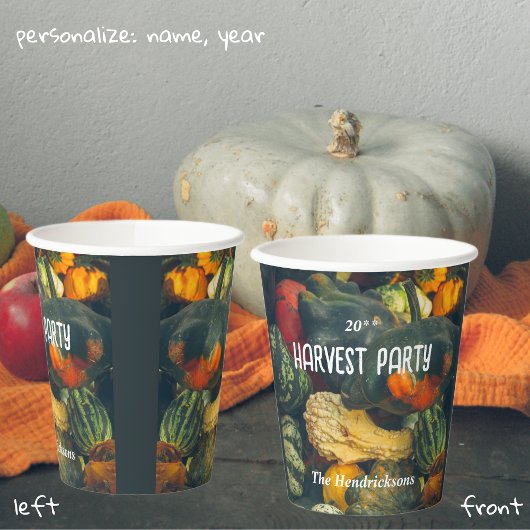 Kleurrijke herfst squash en pompoenen papieren bekers