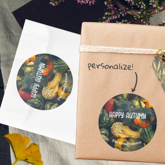 Kleurrijke herfst squash en pompoenen ronde sticker