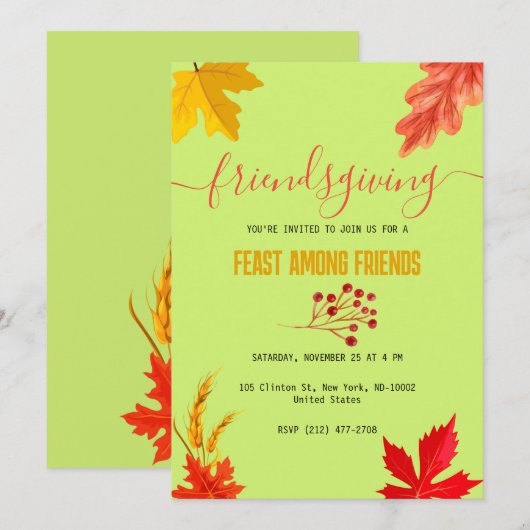 Kleurrijke herfst Thanksgiving Feast Groen Kaart (Voorkant / Achterkant)