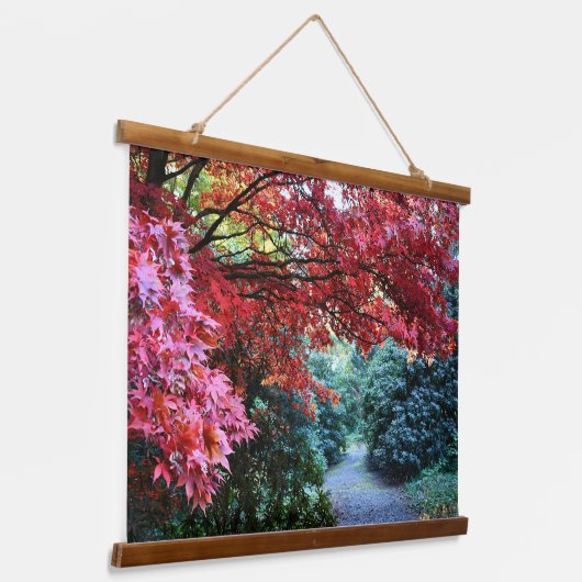 Kleurrijke herfst tuin wandeling landschap hangend wandkleed (Gebogen)