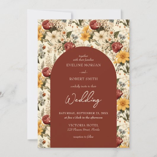 Kleurrijke herfst wilde bloemen terracotta gele bo kaart (Voorkant)