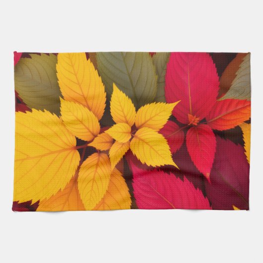 Kleurrijke herfstbladeren botanisch ontwerp theedoek (Horizontaal)