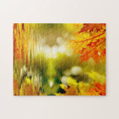 Kleurrijke herfstbladeren die in water reflecteren legpuzzel (Horizontaal)