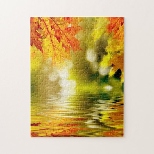 Kleurrijke herfstbladeren die in water reflecteren legpuzzel (Verticaal)
