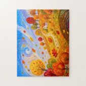 Kleurrijke herfstbladeren dwarrelen in de wind legpuzzel (Verticaal)