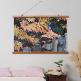 Kleurrijke herfstbladeren en bamboe hangend wandkleed
