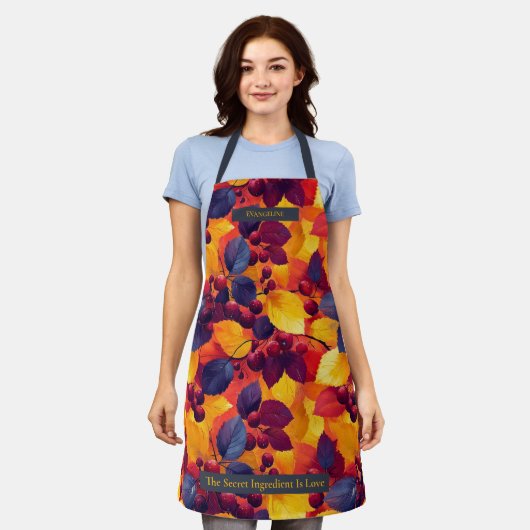 Kleurrijke herfstbladeren en bessen ontwerp schort (Gedragen)