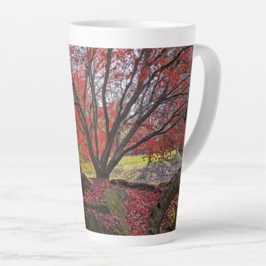 Kleurrijke herfstbladeren en bomen landschap latte mok (Rechterhoek)