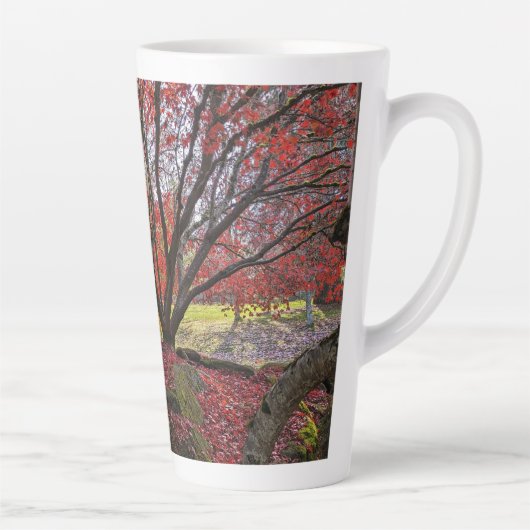 Kleurrijke herfstbladeren en bomen landschap latte mok (Rechts)