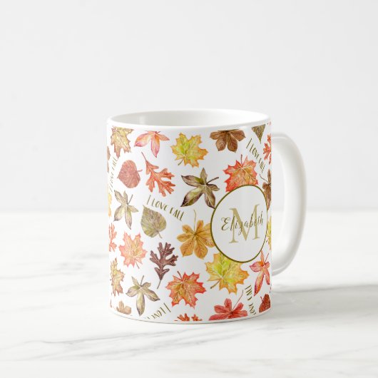 kleurrijke herfstbladeren Ik hou van herfst gepers Koffiemok (Voorkant rechts)