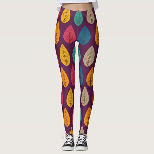Kleurrijke herfstbladeren leggings (Voorkant)