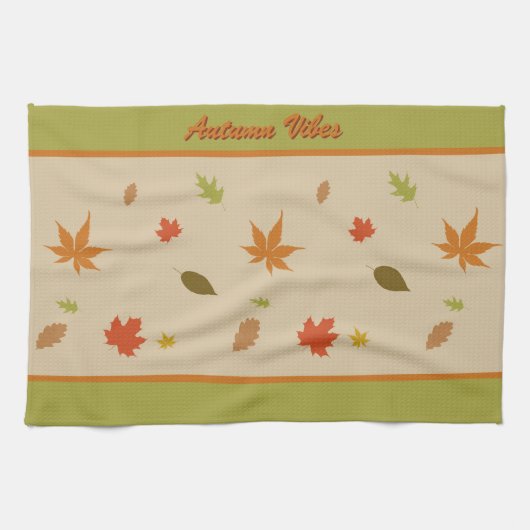 Kleurrijke herfstbladeren met aangepaste tekst theedoek (Horizontaal)