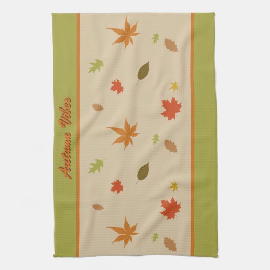 Kleurrijke herfstbladeren met aangepaste tekst theedoek (Verticaal)