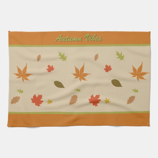 Kleurrijke herfstbladeren met aangepaste tekst theedoek (Horizontaal)