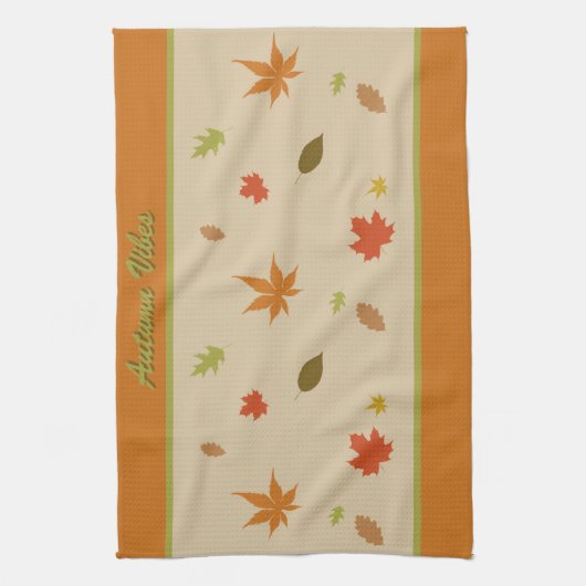 Kleurrijke herfstbladeren met aangepaste tekst theedoek (Verticaal)