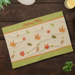 Kleurrijke herfstbladeren met aangepaste tekst theedoek