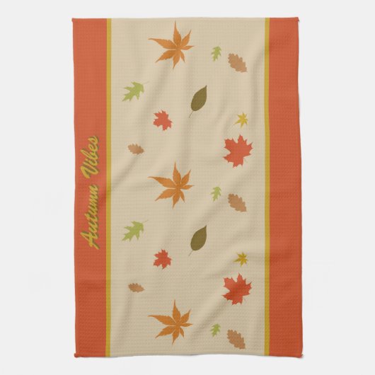 Kleurrijke herfstbladeren met aangepaste tekst theedoek (Verticaal)