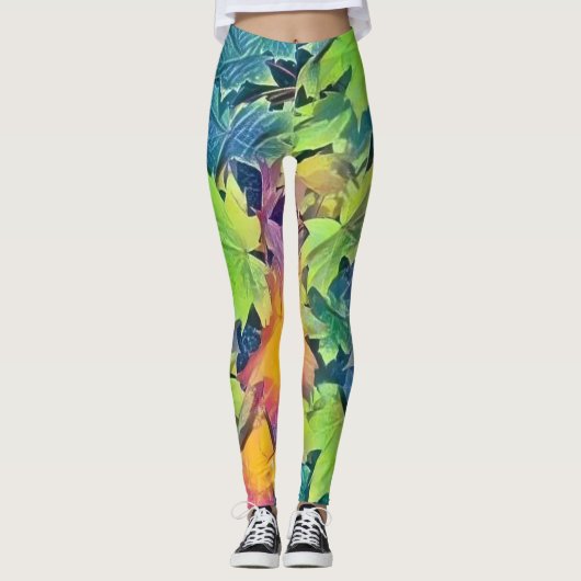 Kleurrijke Herfstbladeren met herfstkleuren waterv Leggings (Voorkant)