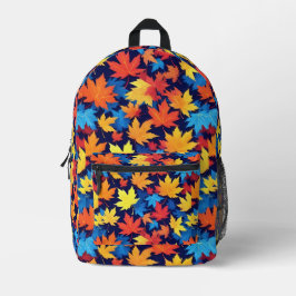 Kleurrijke herfstbladeren op donkerblauwe achtergr bedrukte rugzak