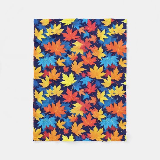 Kleurrijke herfstbladeren op donkerblauwe achtergr fleece deken (Voorkant)